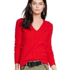 Lauren by Ralph Lauren red V-neck long sleeve shirt size M